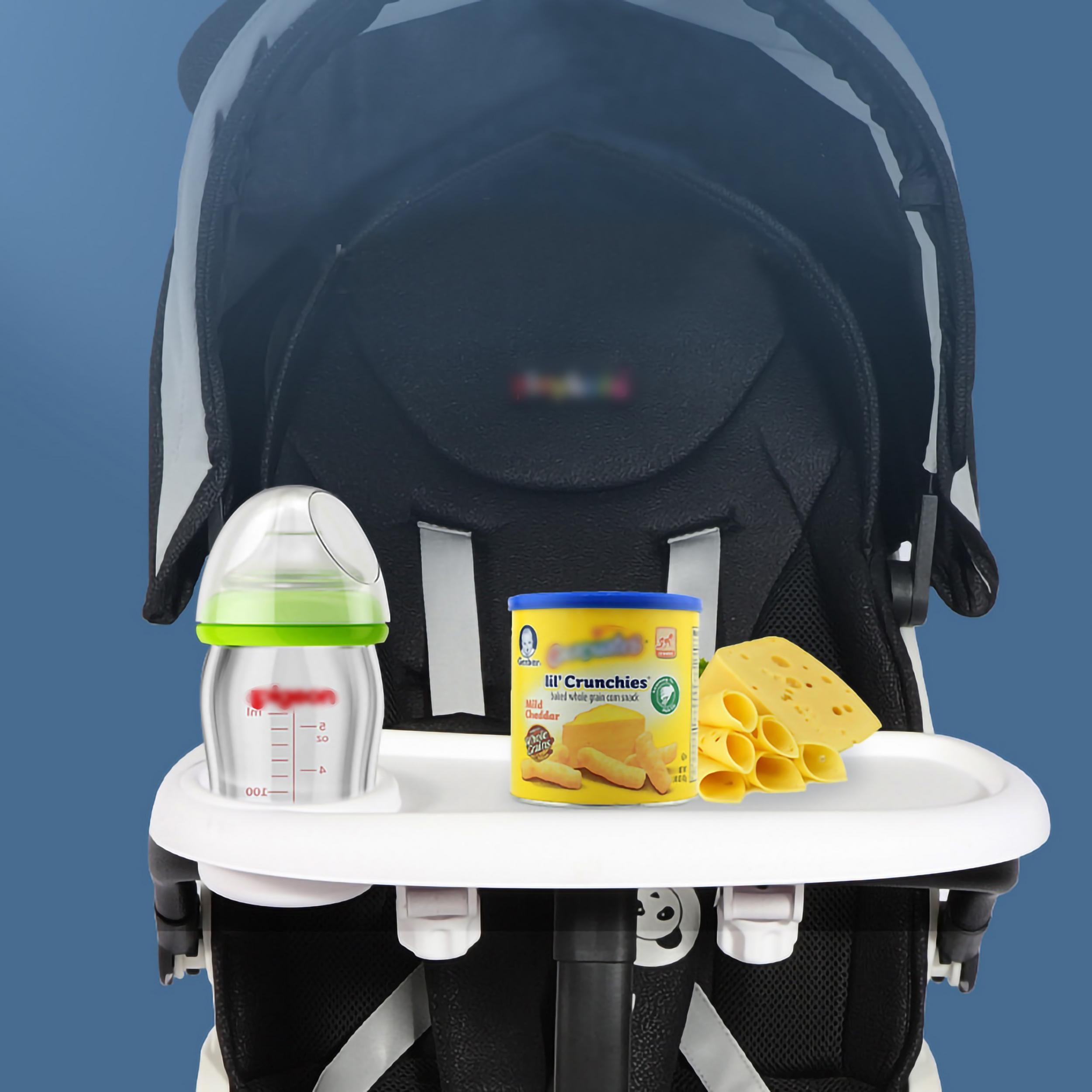 Universal Stroller Tray w/ Cup Holder & Snacks Holder, Non-Slip Grip Clip