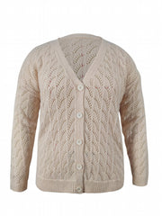 Hollow Out Long Sleeve V Neck Jumper