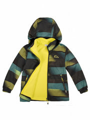 Kids Striped 3 In 1 Rain Jacket Waterproof Windbreaker With Fleece Lining
