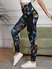 Graffiti Yoga Pants with Mesh Pockets Tummy Control Leggings