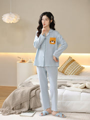 Cartoon Print Pajama Set Long Sleeve Top & Pants Women's Sleepwear