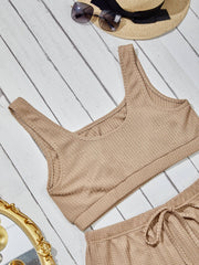 Waffle Sight Crop Tank Top & Drawstring Shorts Set