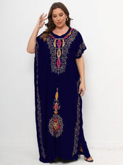 Kaftan Dress Women's Plus Floral Embroidered Batwing Sleeve V Neck