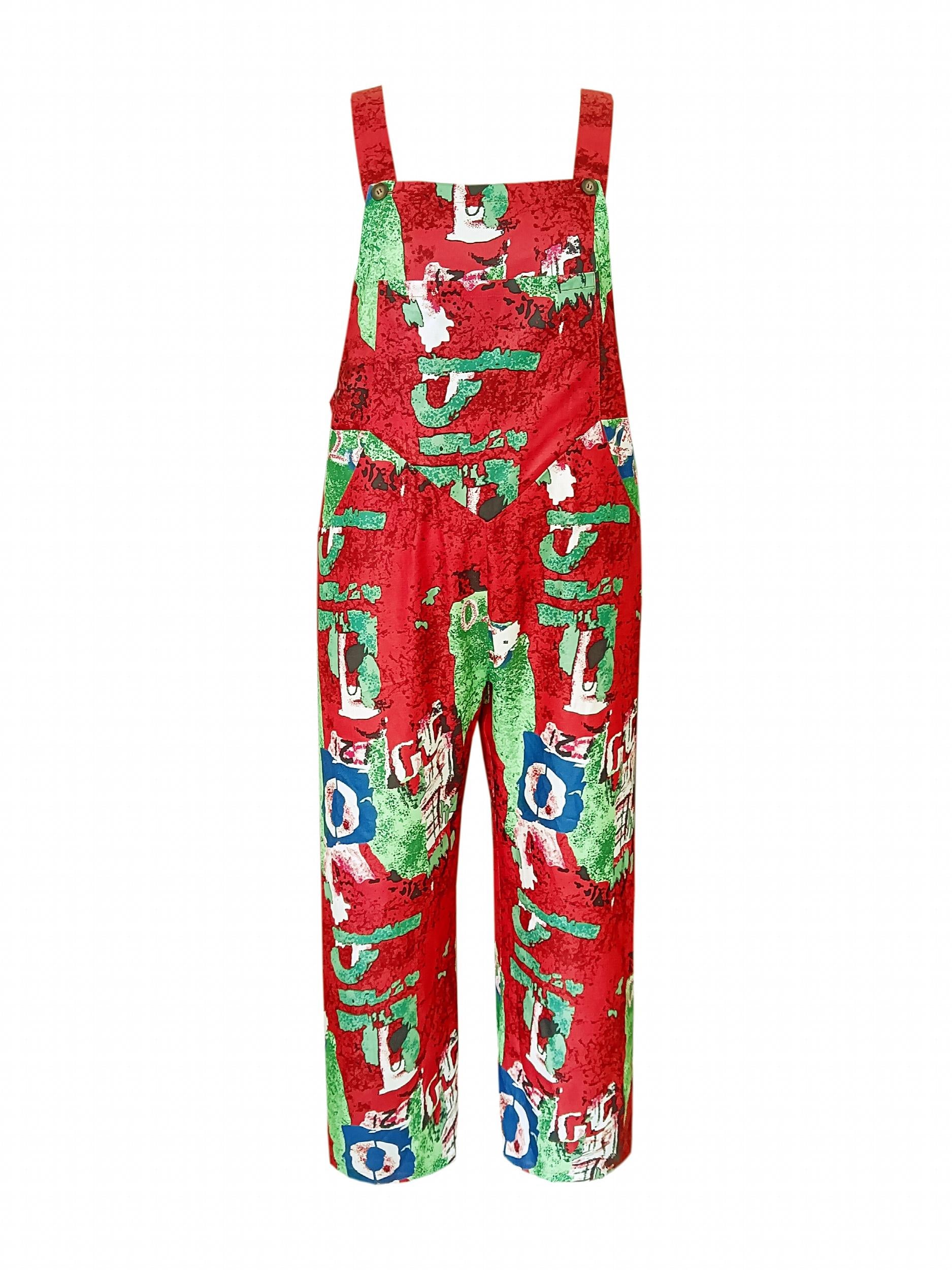 Casual Allover Print Button Detail Square Neck Wide Leg Jumpsuit