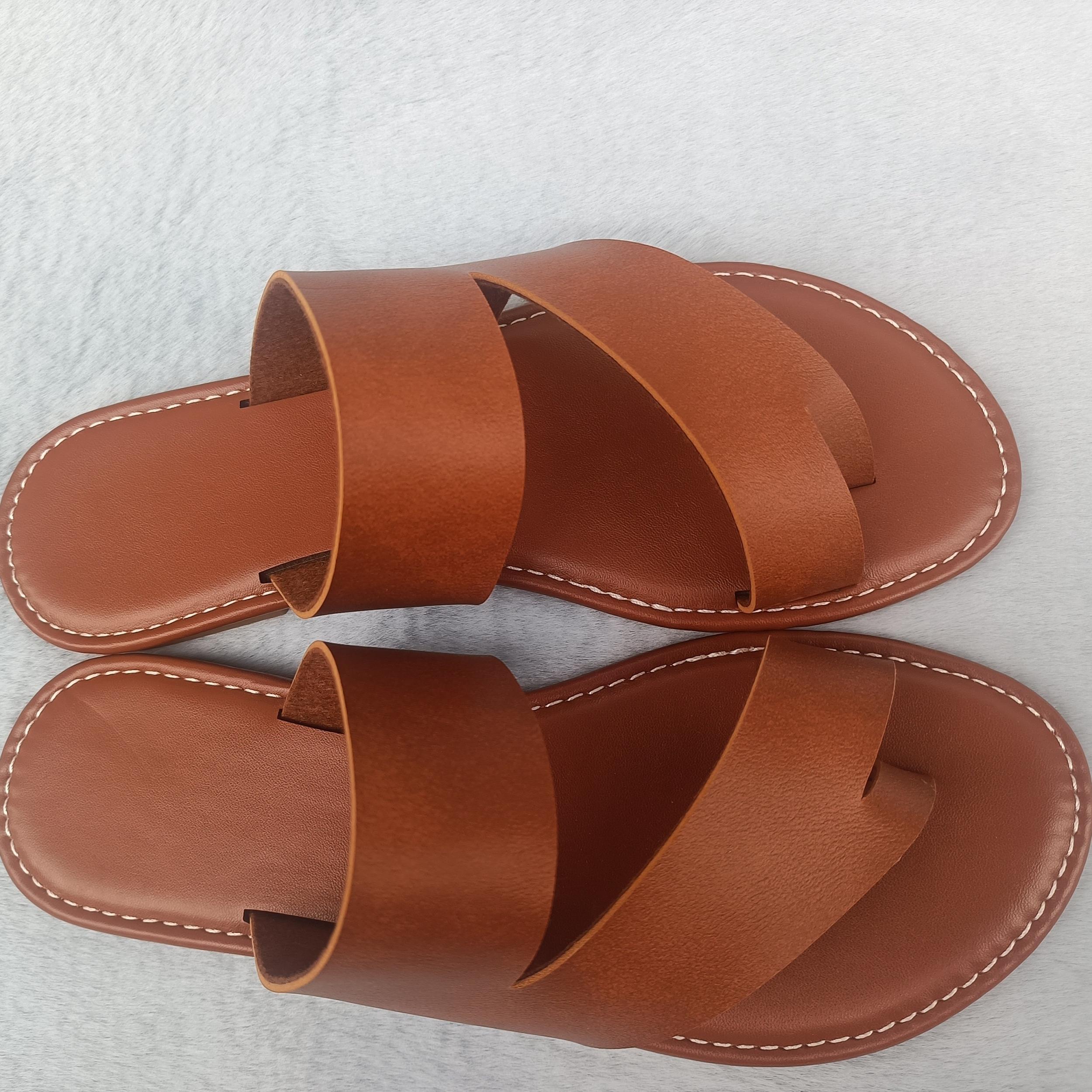 Women's Toe Loop Flat Slides Roman Style Non Slip Shoes