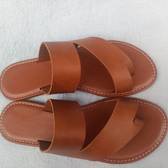 Women's Toe Loop Flat Slides Roman Style Non Slip Shoes