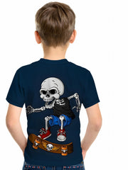 Boys Skateboard Skull Print T shirt Short Sleeve Crew Neck Top