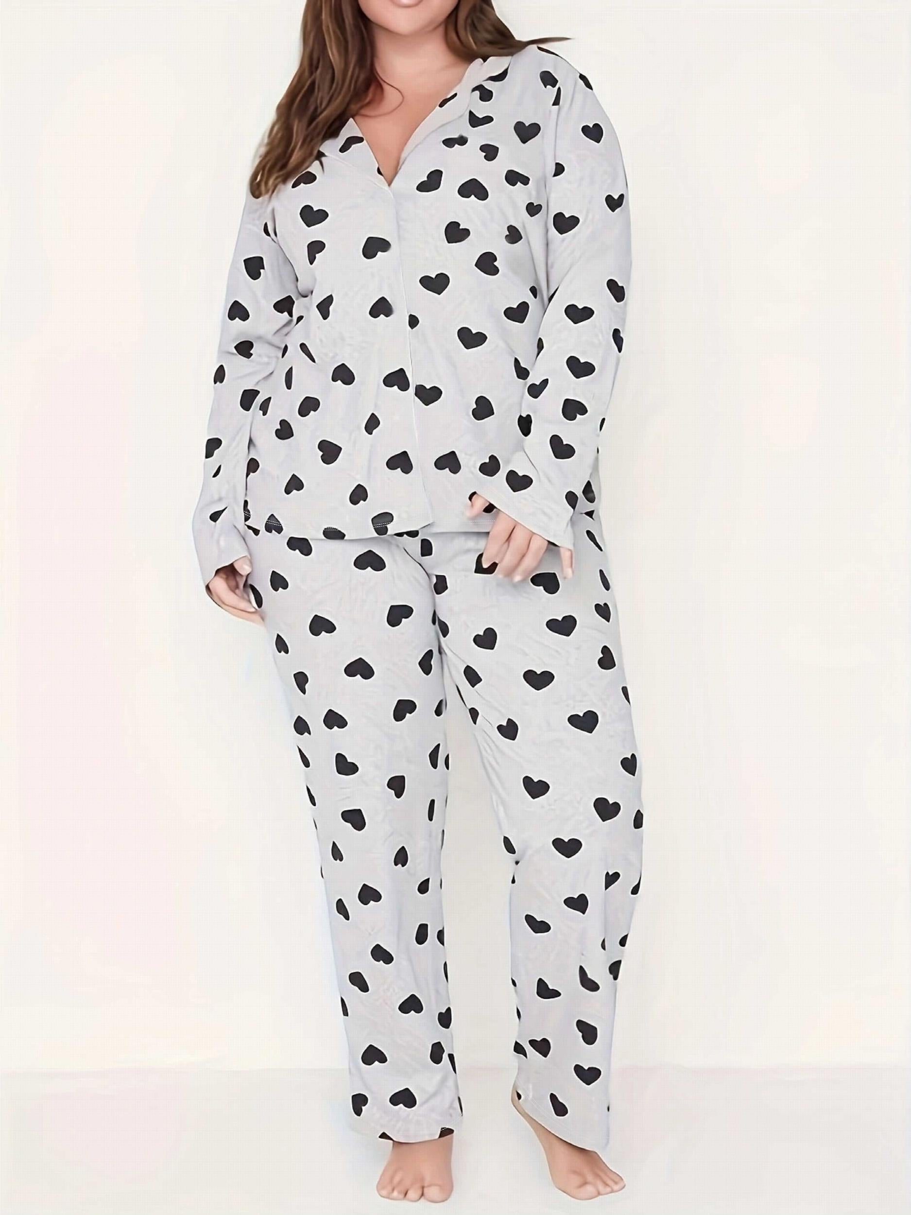 Heart Print Long Sleeve Lounge Two Piece Set