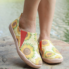 Women's Sunflower Print Flat Shoes Slip On Canvas Outdoor Travel Shoes