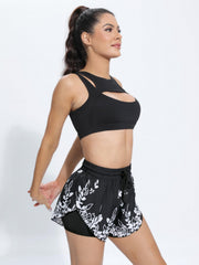 Plant Print High Stretch Fitness Sports Short Women's Activewear