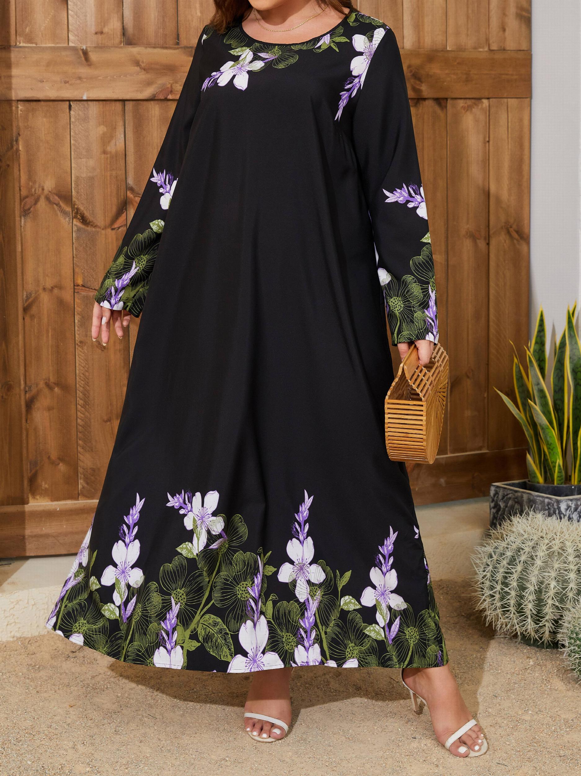 Boho Dress Floral Print Long Sleeve Loose Fit Maxi Dress