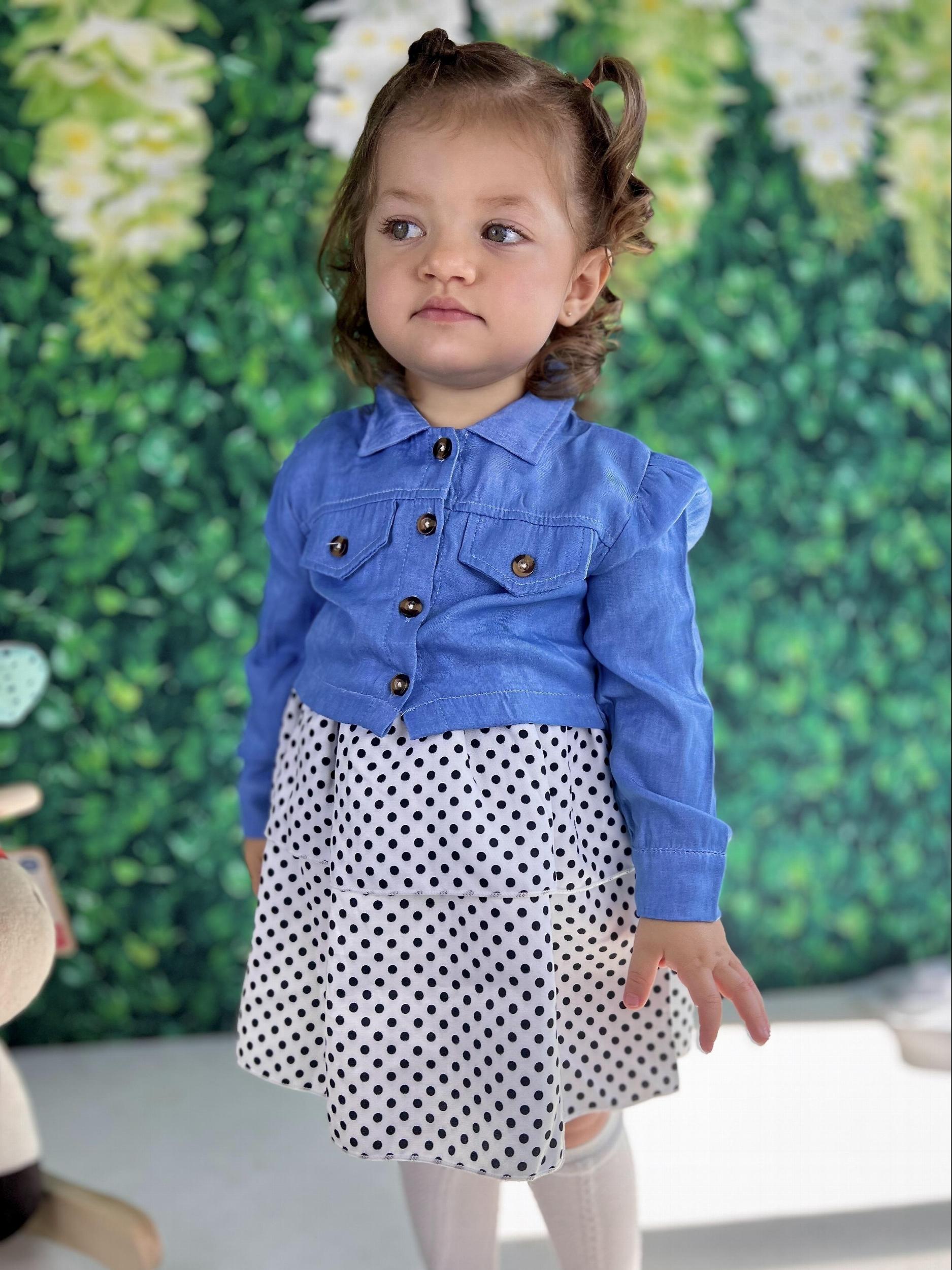 Baby Girls Denim Shirt Cardigan Polka Dot Dress Set