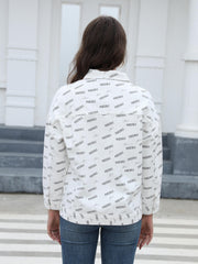 Letter Print Denim Jacket Casual Coat Women's Clothing