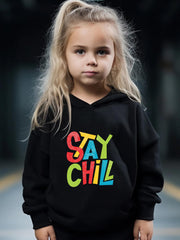 2pcs Stay Chill Print Outfits Girls Hoodies Jogger Pants Set