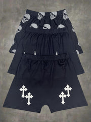 Gothic Skull Skeleton Hand Cross Print Women's Shorts 3-Pack