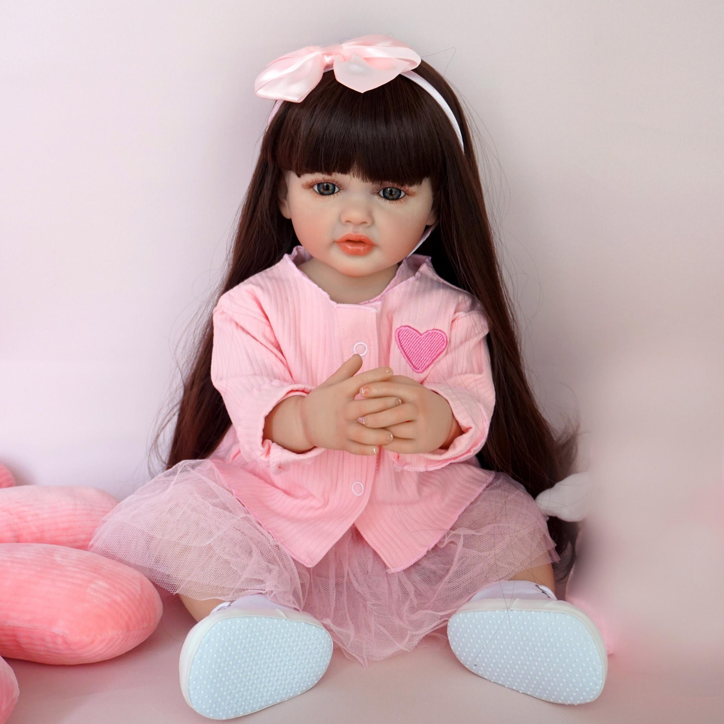 22in Reborn Baby Doll Girl Long Hair Realistic Toddler Art Doll Christmas Gift