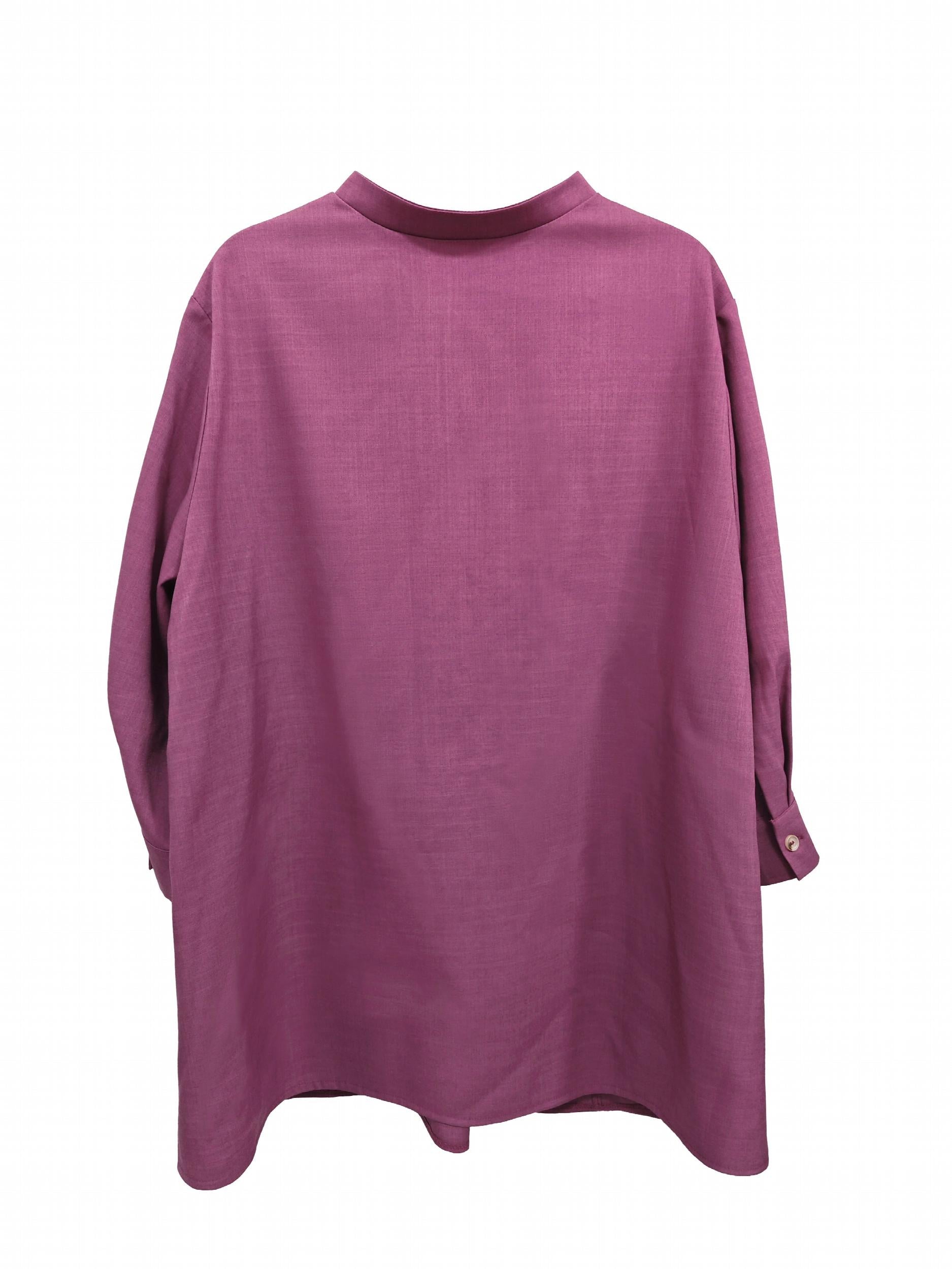 Long Sleeve Button Up Tunic Top With Pockets