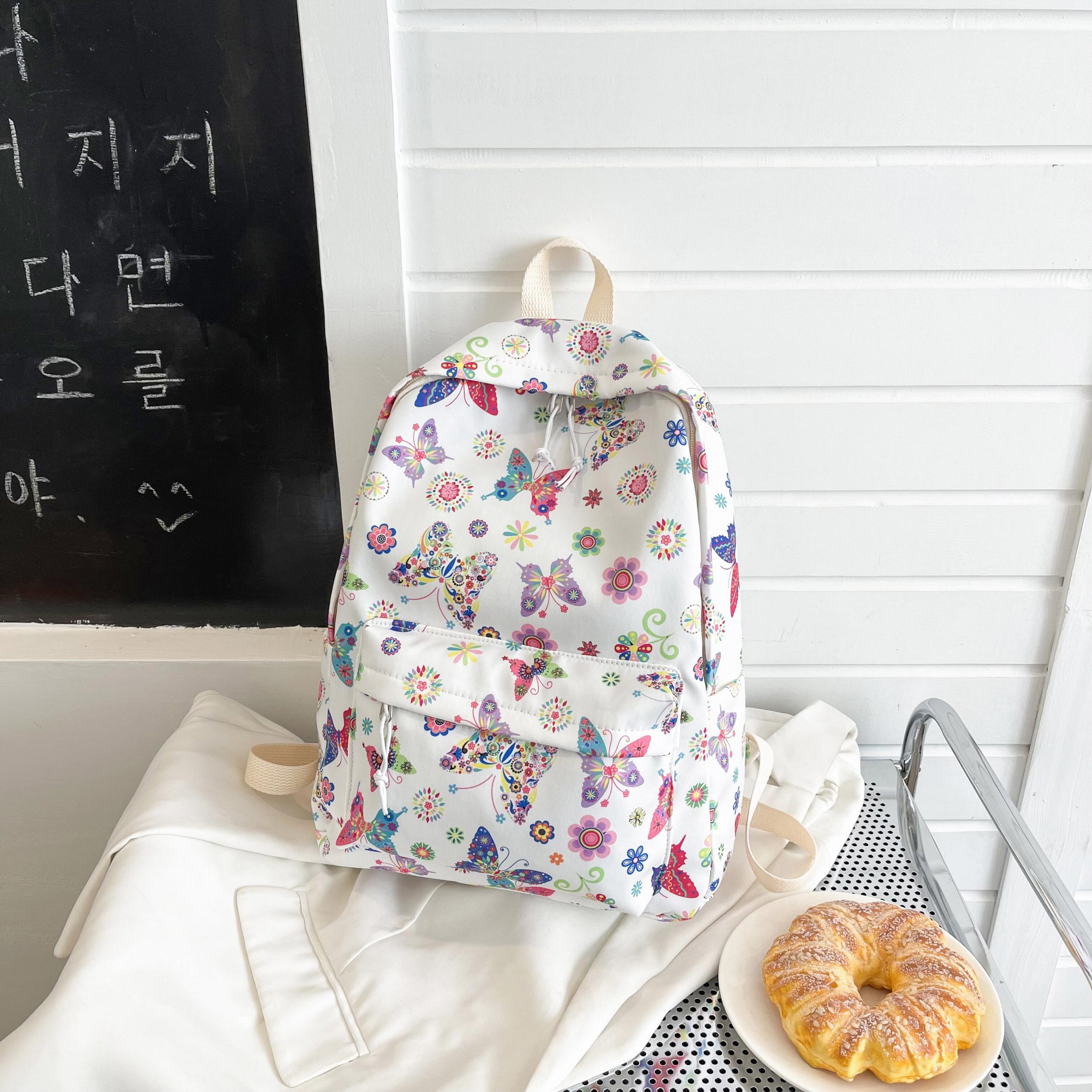 Butterfly Print Large Capacity Backpack