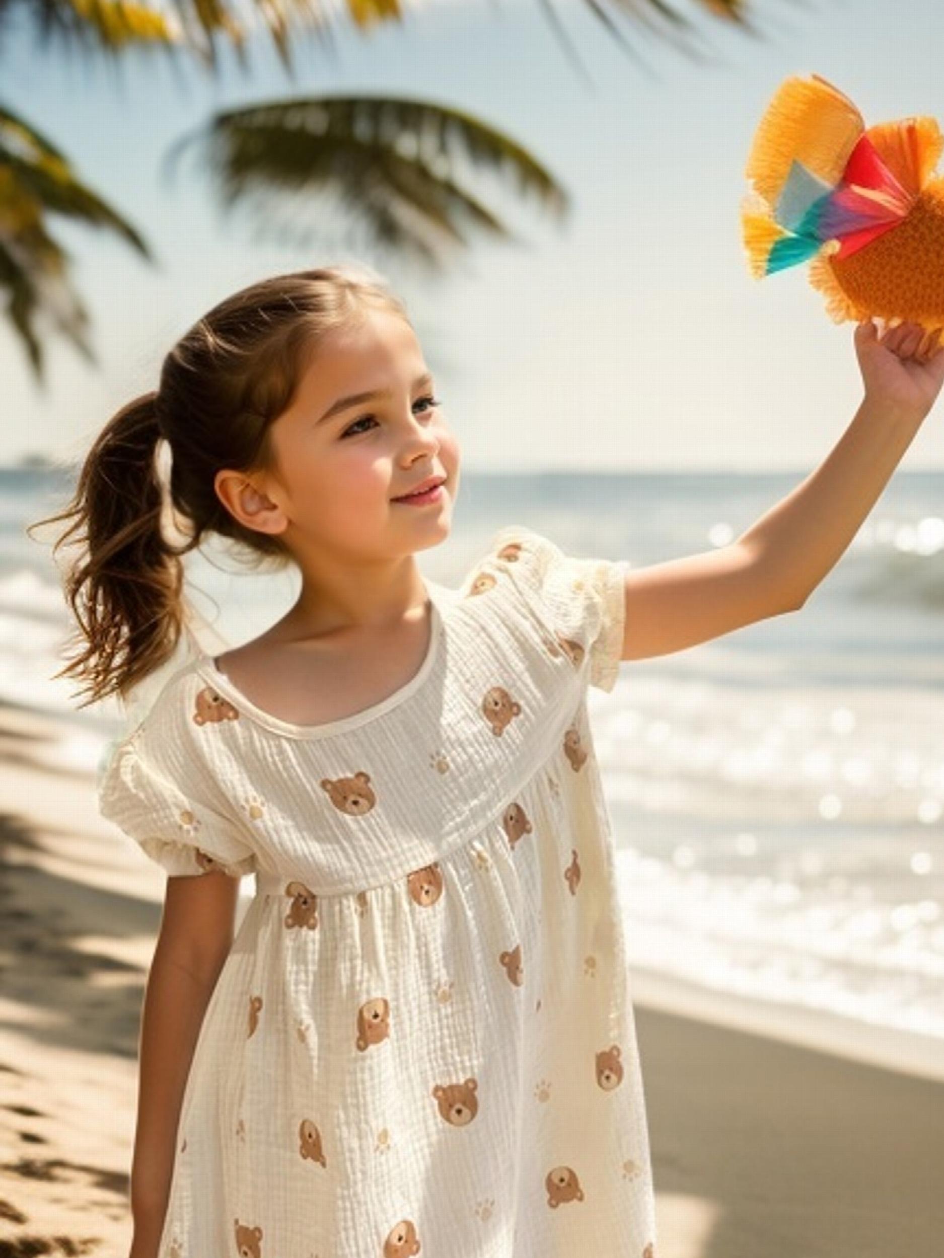 Toddler Girls Ruffle Sleeve Pajamas Robe Bear Graphic Nightdress