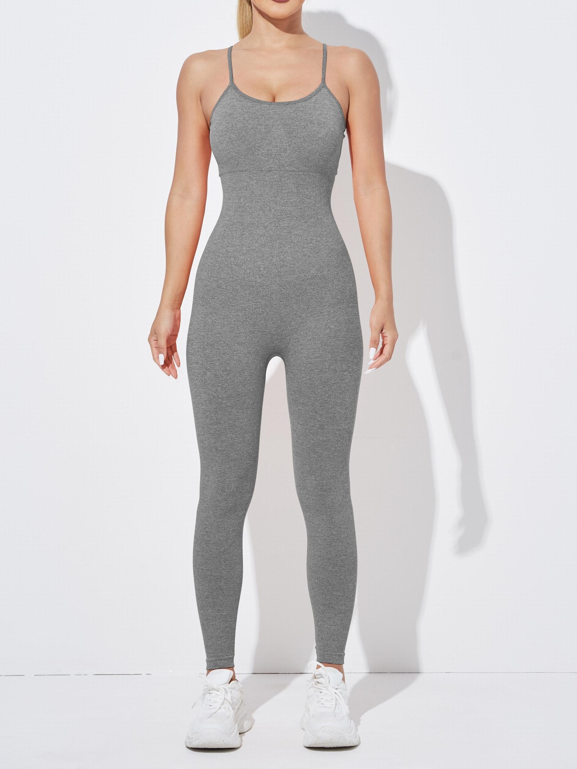 Solid Cami Sports Jumpsuit Sleeveless Yoga Fitness Bodysuit Women's Activewear