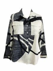 Colorblock Geometric Print Button Up Blouse