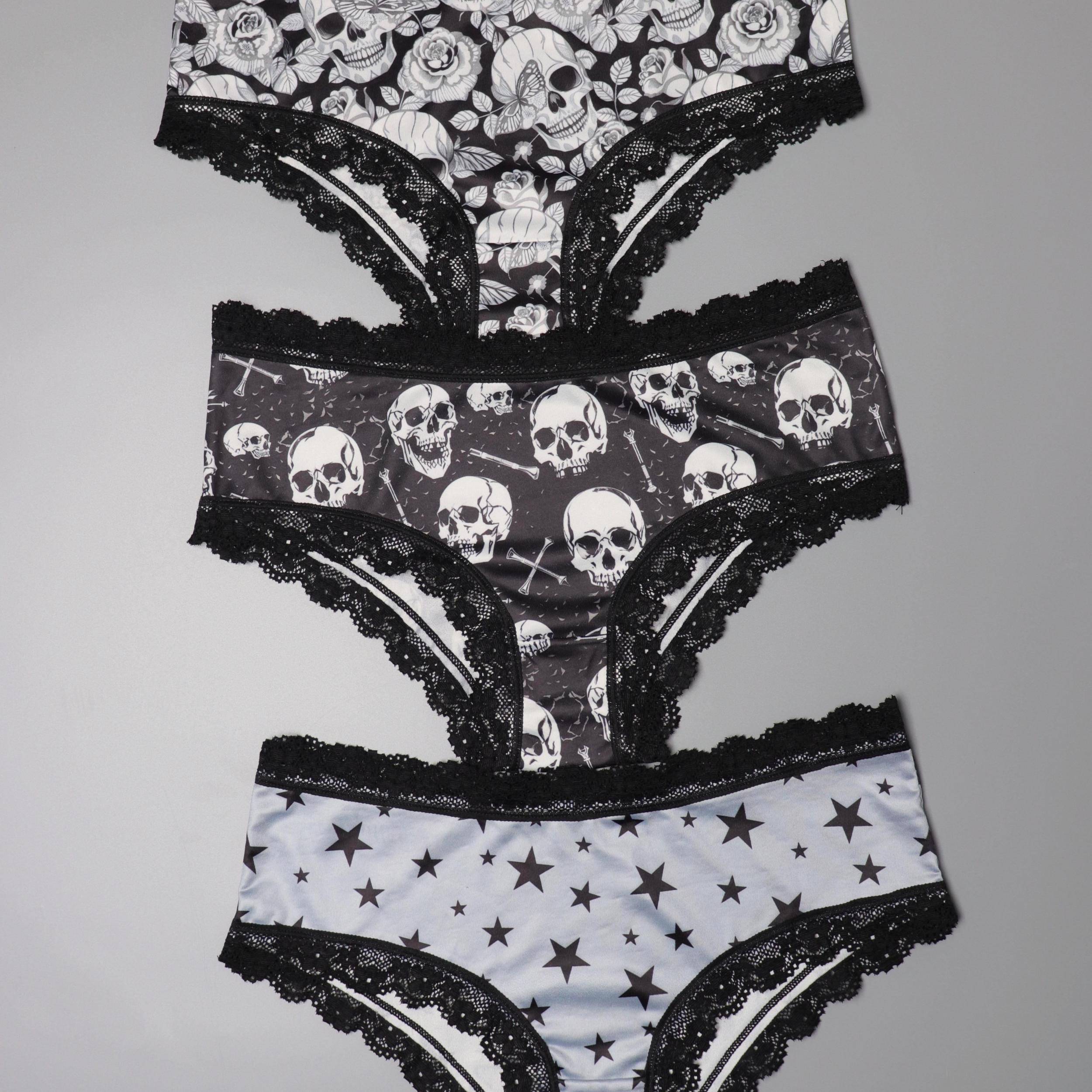 Gothic Lace Hipster Panties Halloween Print Intimates Women's Underwear