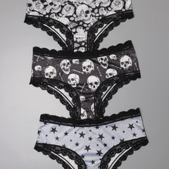 Gothic Lace Hipster Panties Halloween Print Intimates Women's Underwear