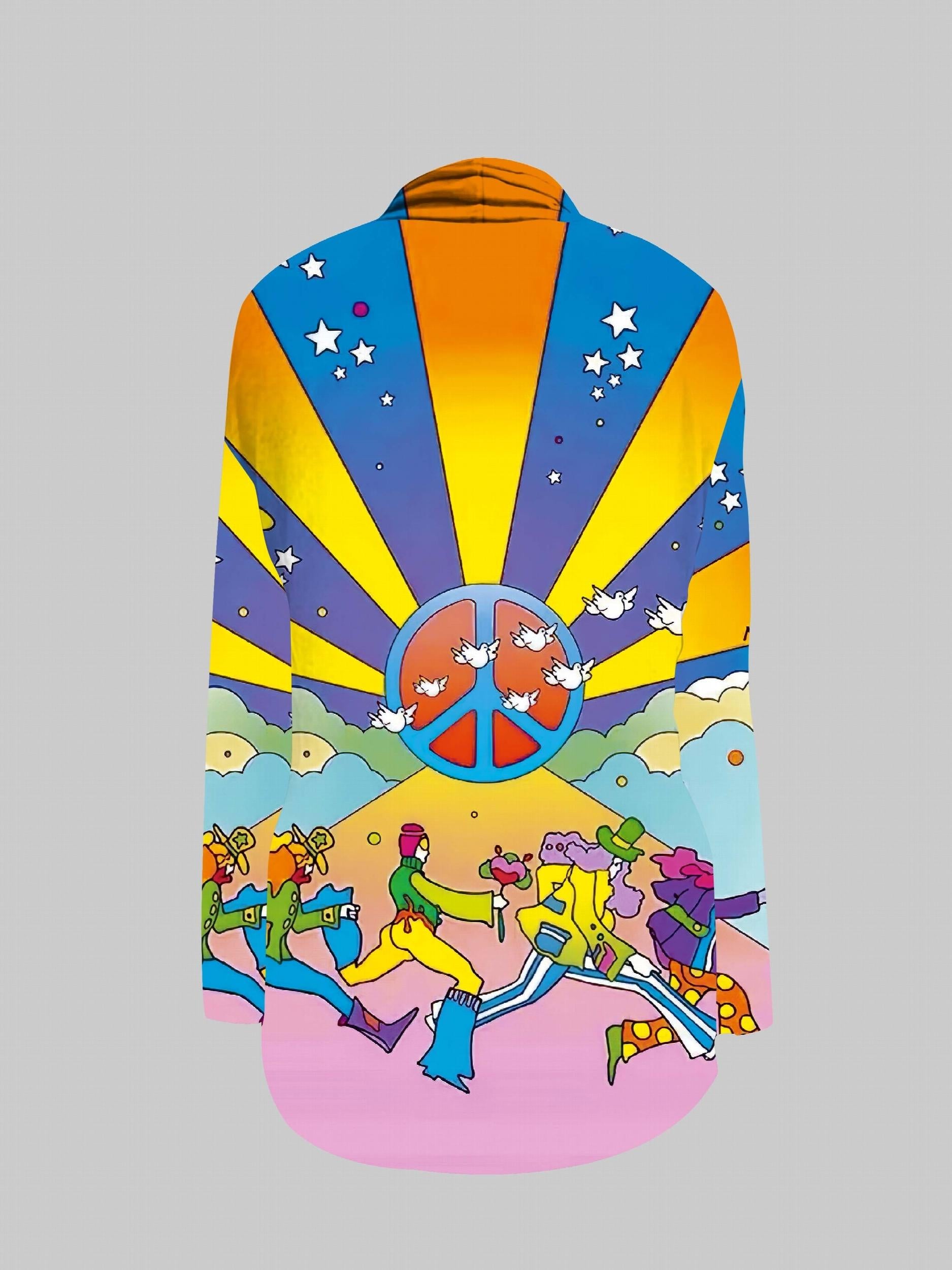 Cartoon Print Open Front Cardigan Casual Long Sleeve Cardigan