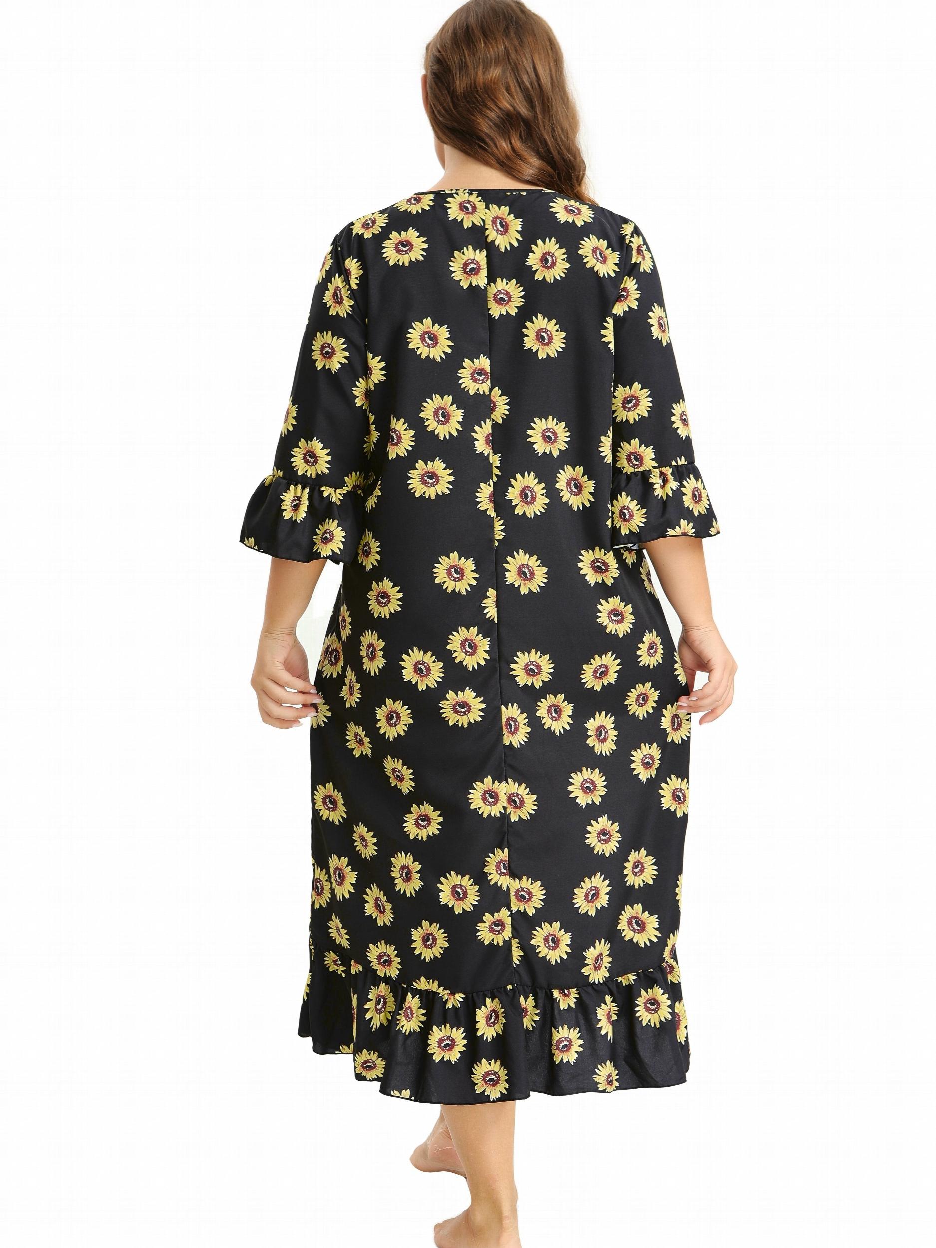 Sunflower Print Ruffle Trim Sleep Dress
