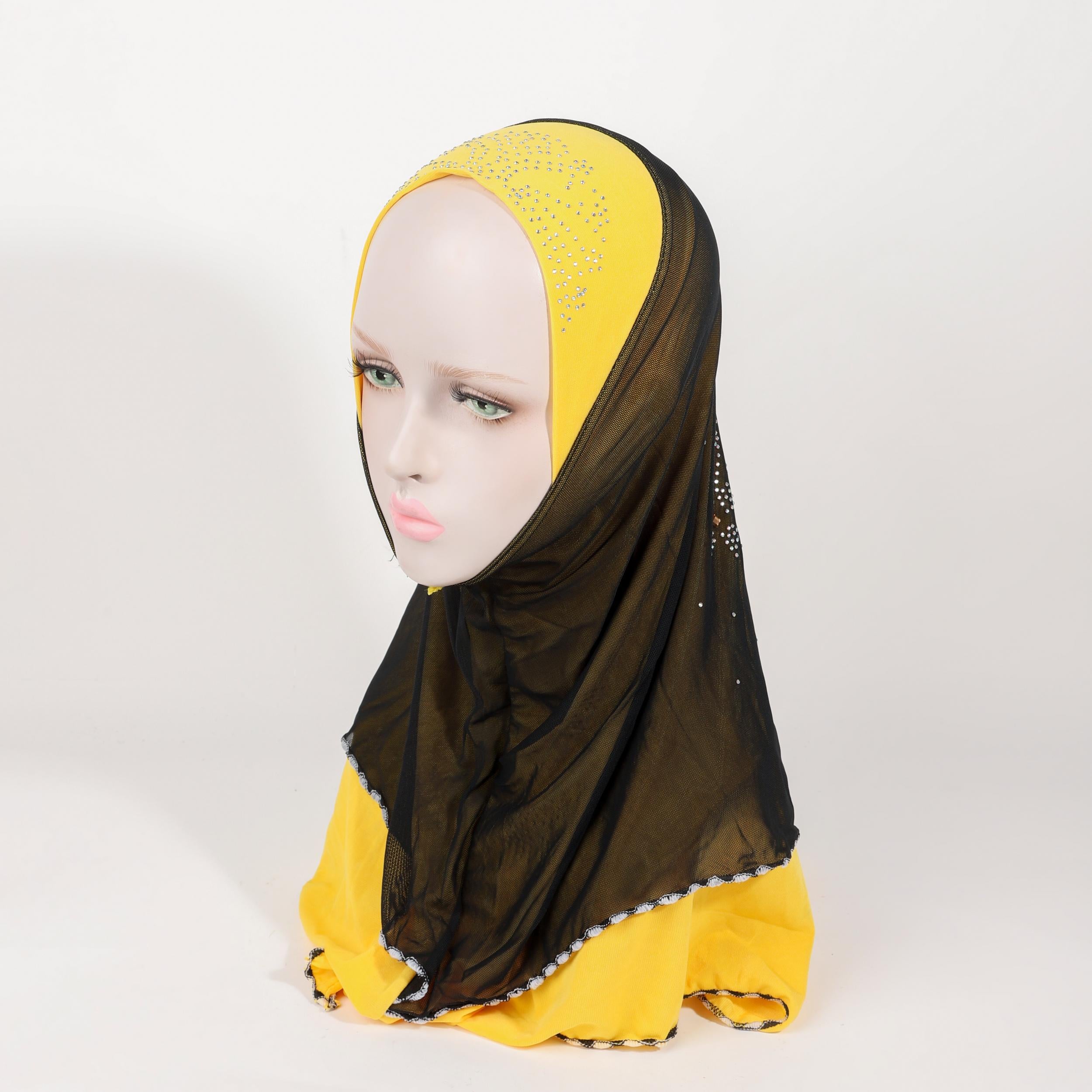 Rhinestone Decor Hijab Double Layer Turban Elastic Neck Cover Head Scarf