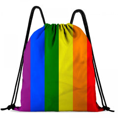 Rainbow Stripe Drawstring Backpack Waterproof Gym Bag