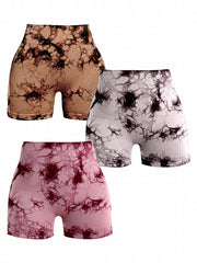 Tie Dye Hip Lifting Yoga Sports Shorts Wide Waistband Activewear