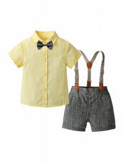 Boys Outfit Suspender Shorts & Shirt Short Sleeves Casual Summer Kids Clothes