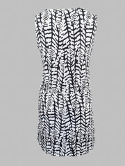 Block Print Keyhole Dress Boho Crew Neck Sleeveless Summer Dress