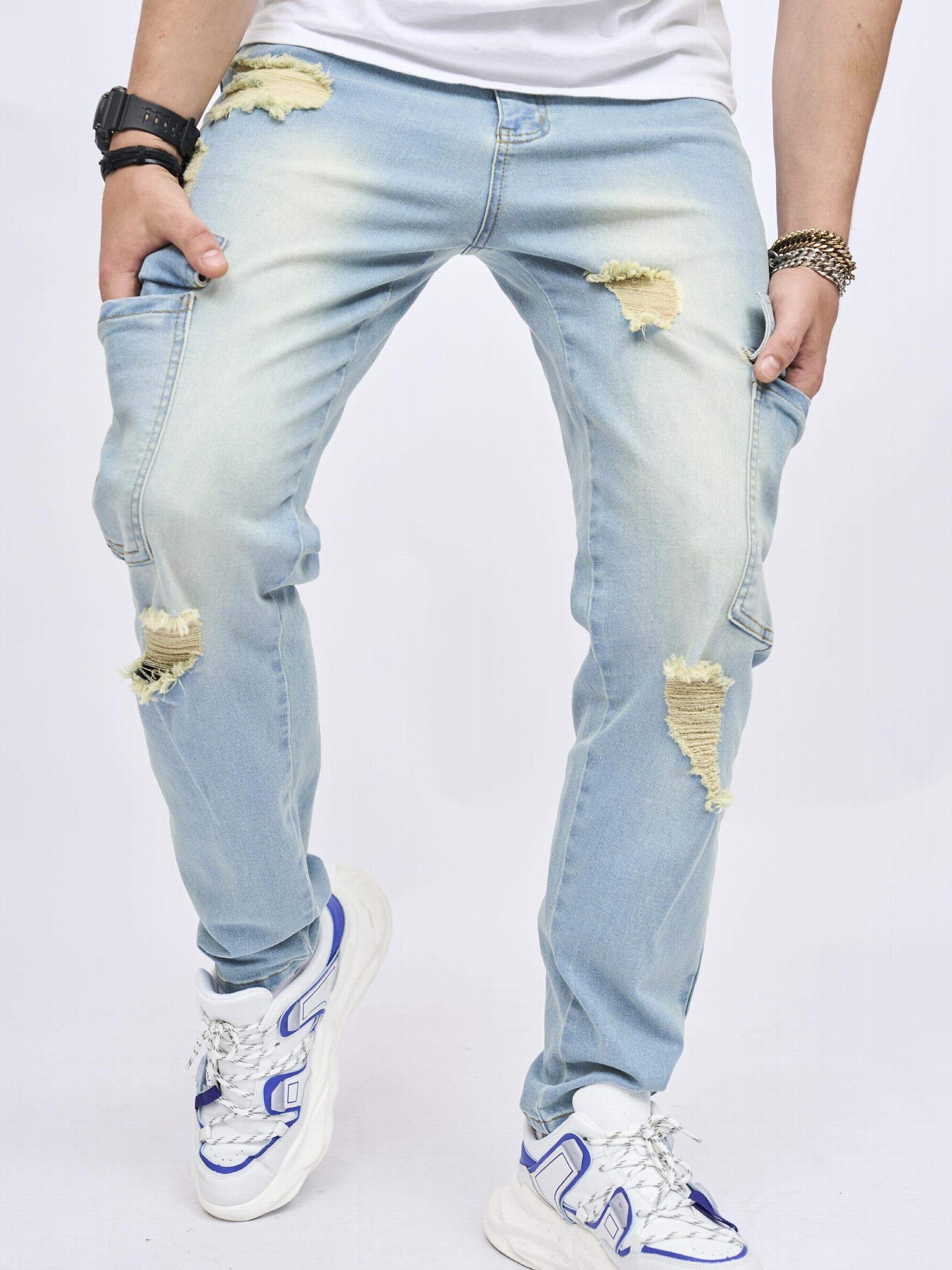 Ripped Jeans Men Casual Medium Stretch Denim Pants