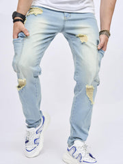 Ripped Jeans Men Casual Medium Stretch Denim Pants
