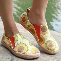 Women's Sunflower Print Flat Shoes Slip On Canvas Outdoor Travel Shoes