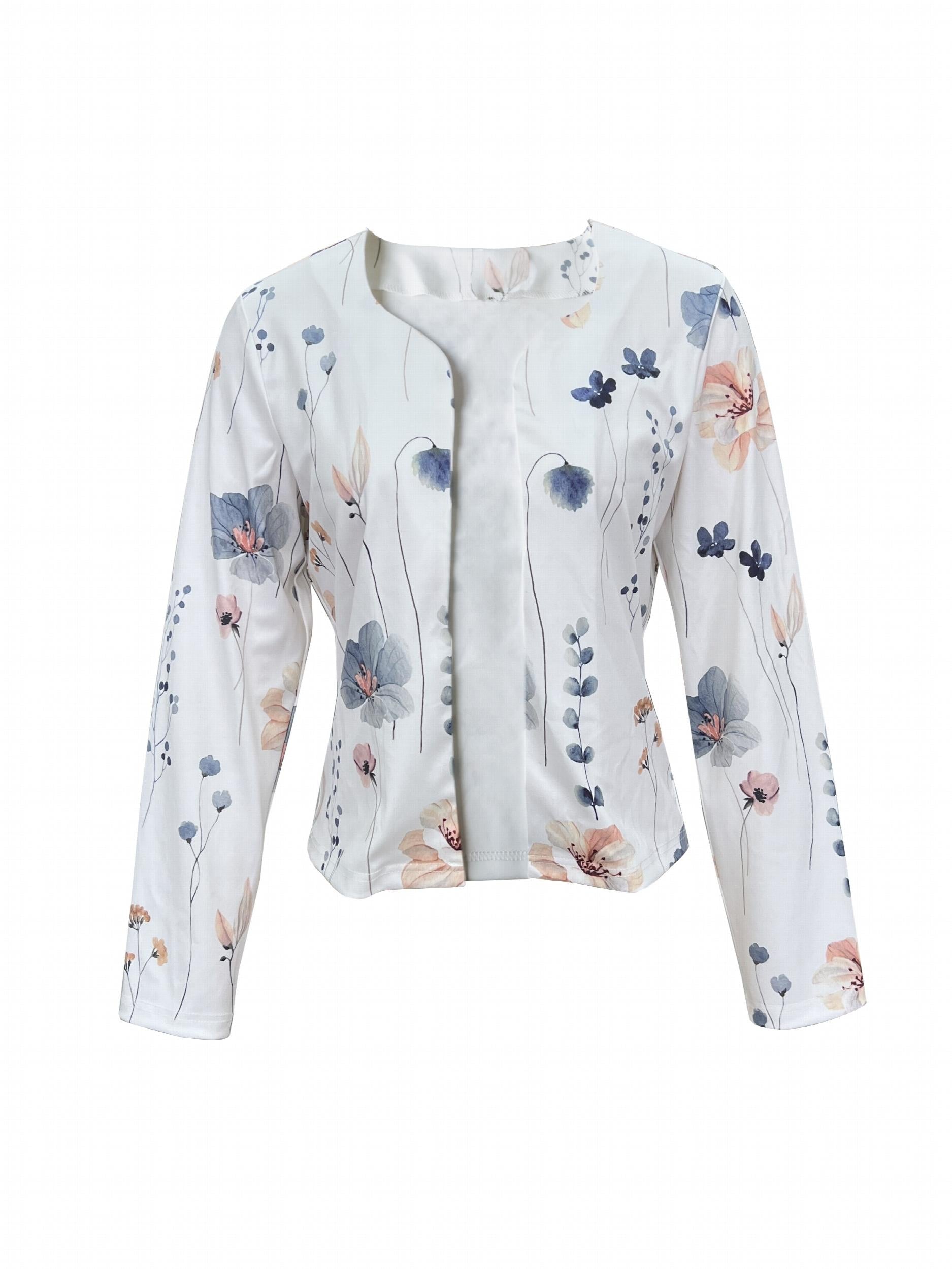 Floral Open Front Jacket Long Sleeve Casual Spring Fall Women's Clothing