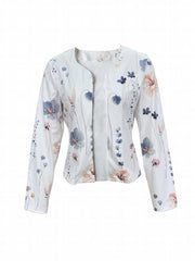 Floral Open Front Jacket Long Sleeve Casual Spring Fall Women's Clothing