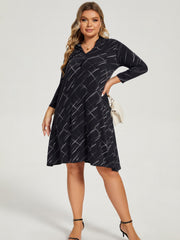 Casual Dress Women's Plus Print Long Sleeve Stretch Dress