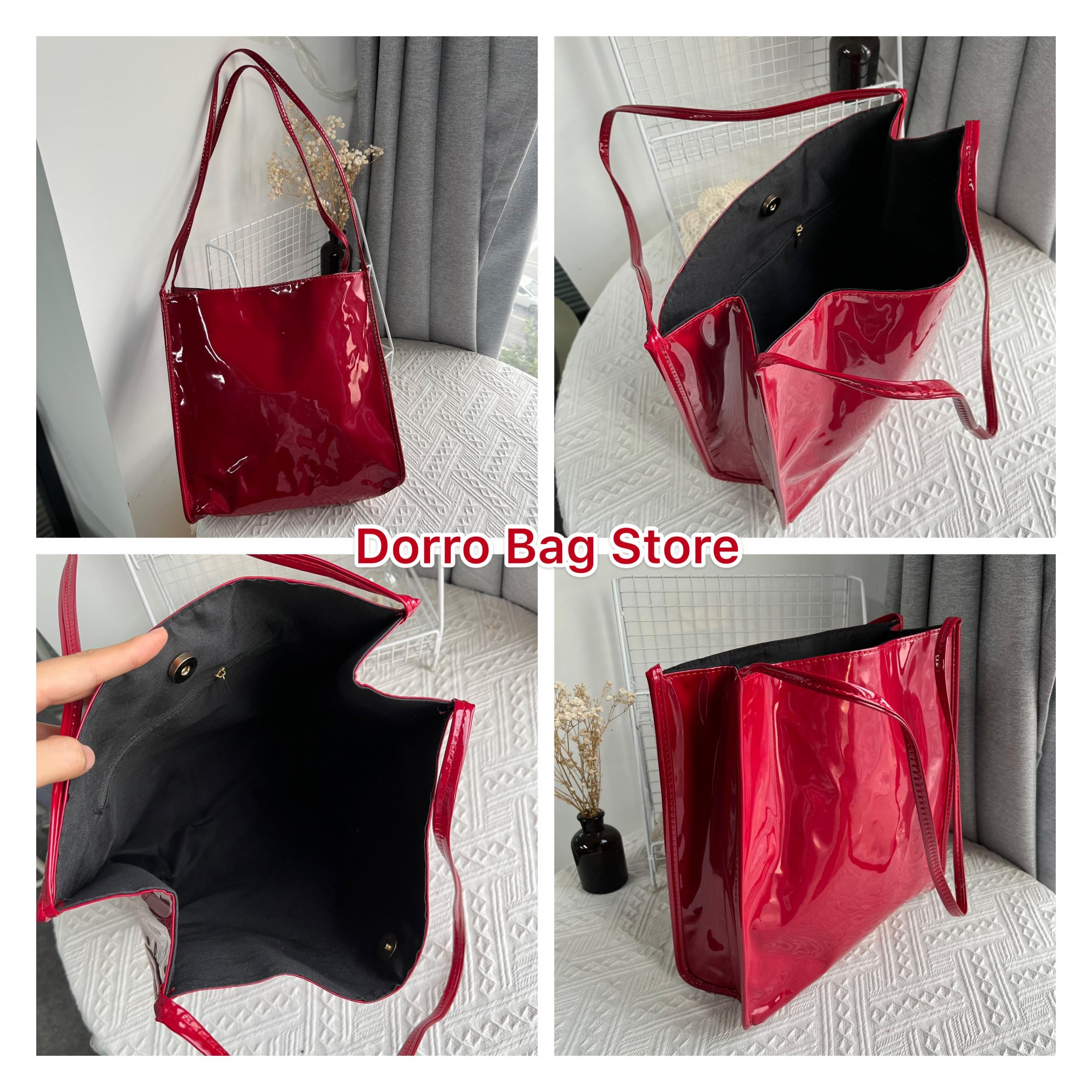 Vintage Patent Leather Women Shoulder Bag Large Capacity Travel Tote
