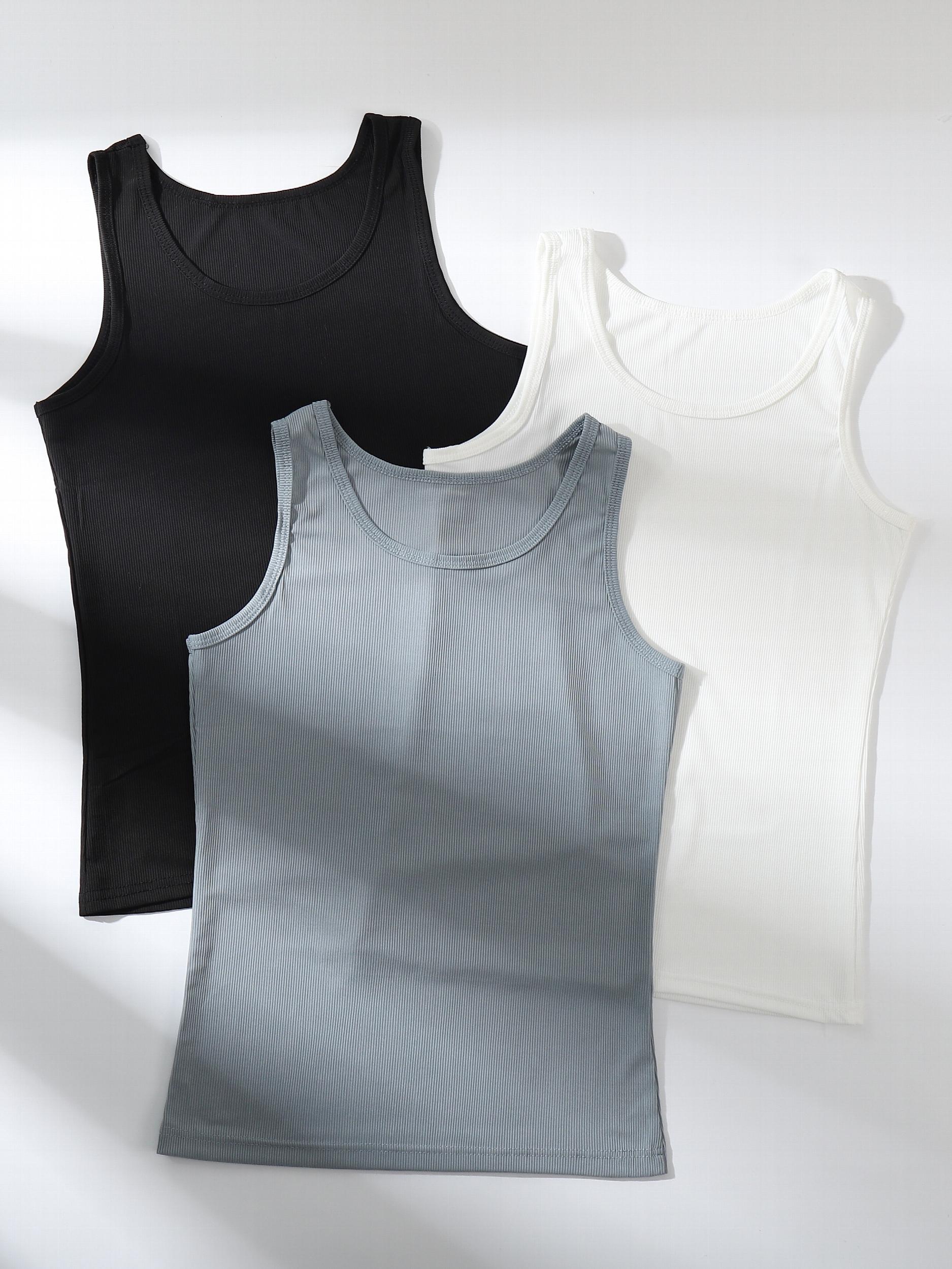 3pcs Solid Ribbed Tank Tops Crew Neck Sleeveless Top Women's Lingerie