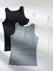 3pcs Solid Ribbed Tank Tops Crew Neck Sleeveless Top Women's Lingerie