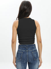 Ruched Mock Neck Tank Top Sleeveless Slim Fit Summer Top