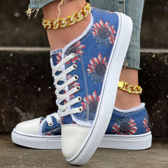 Women's Floral Print Canvas Shoes Low Top Lace Up Shoes