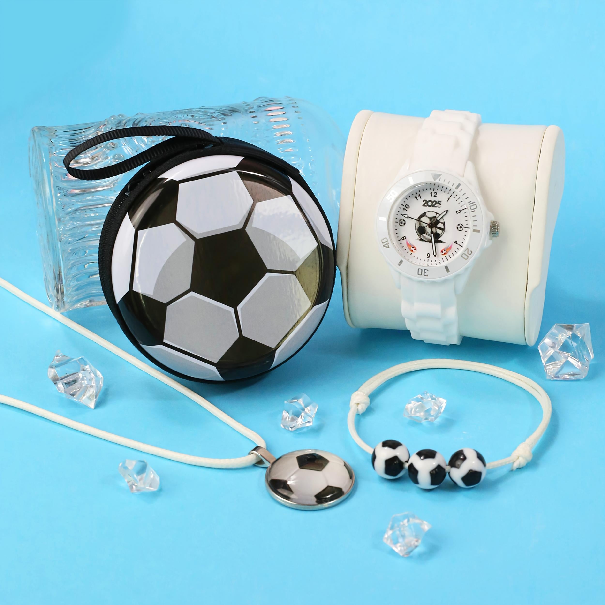 4pcs Boys Quartz Watch Set European and American Sport Style Soccer Wristwatch