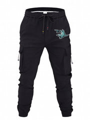 Cartoon Shark Print Cargo Pants Men's Outdoor Joggers
