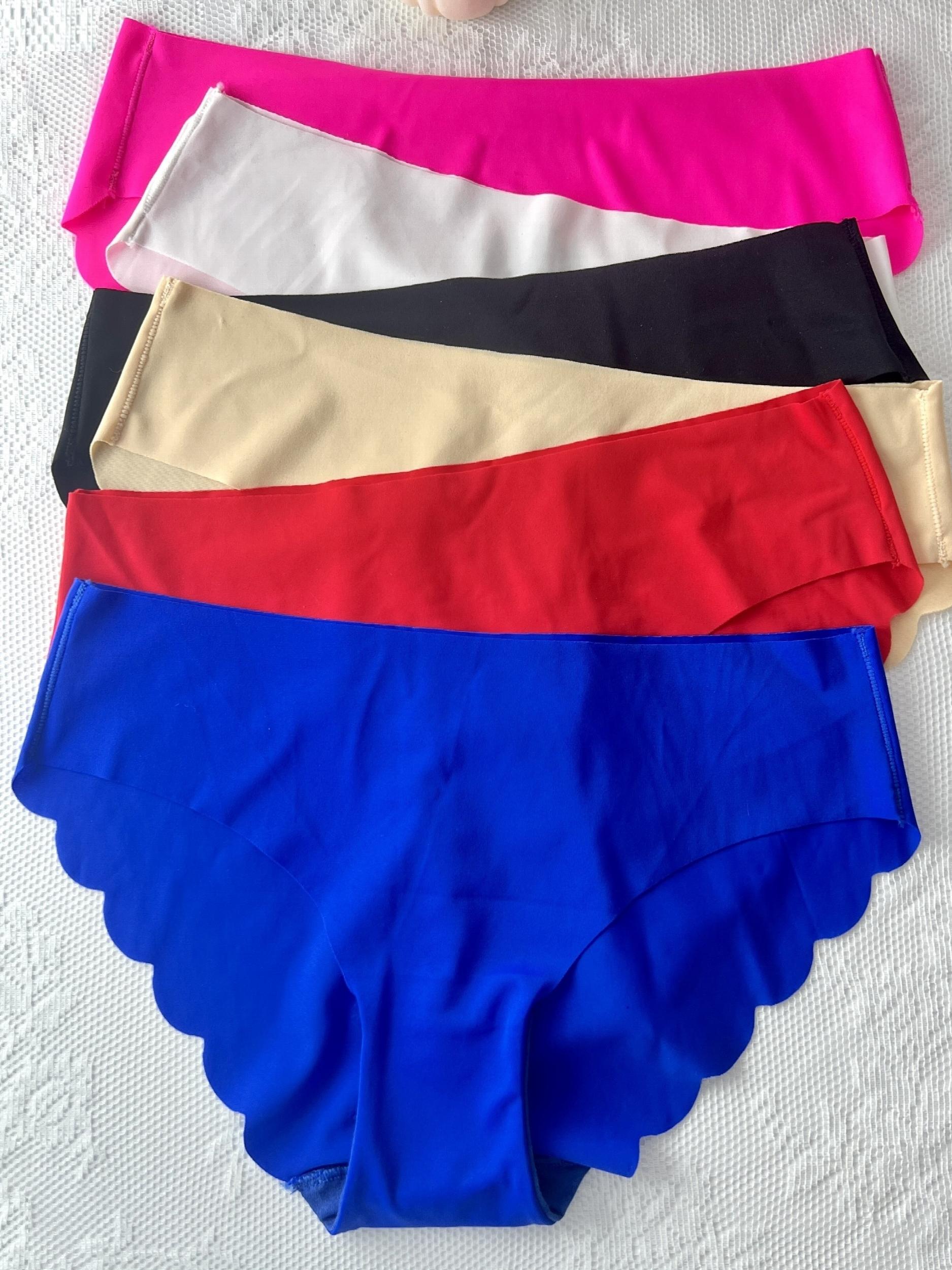 6 Pcs Women's Scallop Trim Bikini Panties Mid Low Waist Lingerie