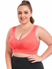 Breathable Eyelet Solid Push Up Non Underwire Sports Bra Women's Plus