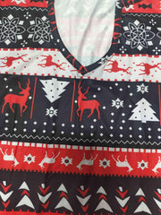 Christmas Print Pajama Romper Long Sleeve V Neck Pajamas